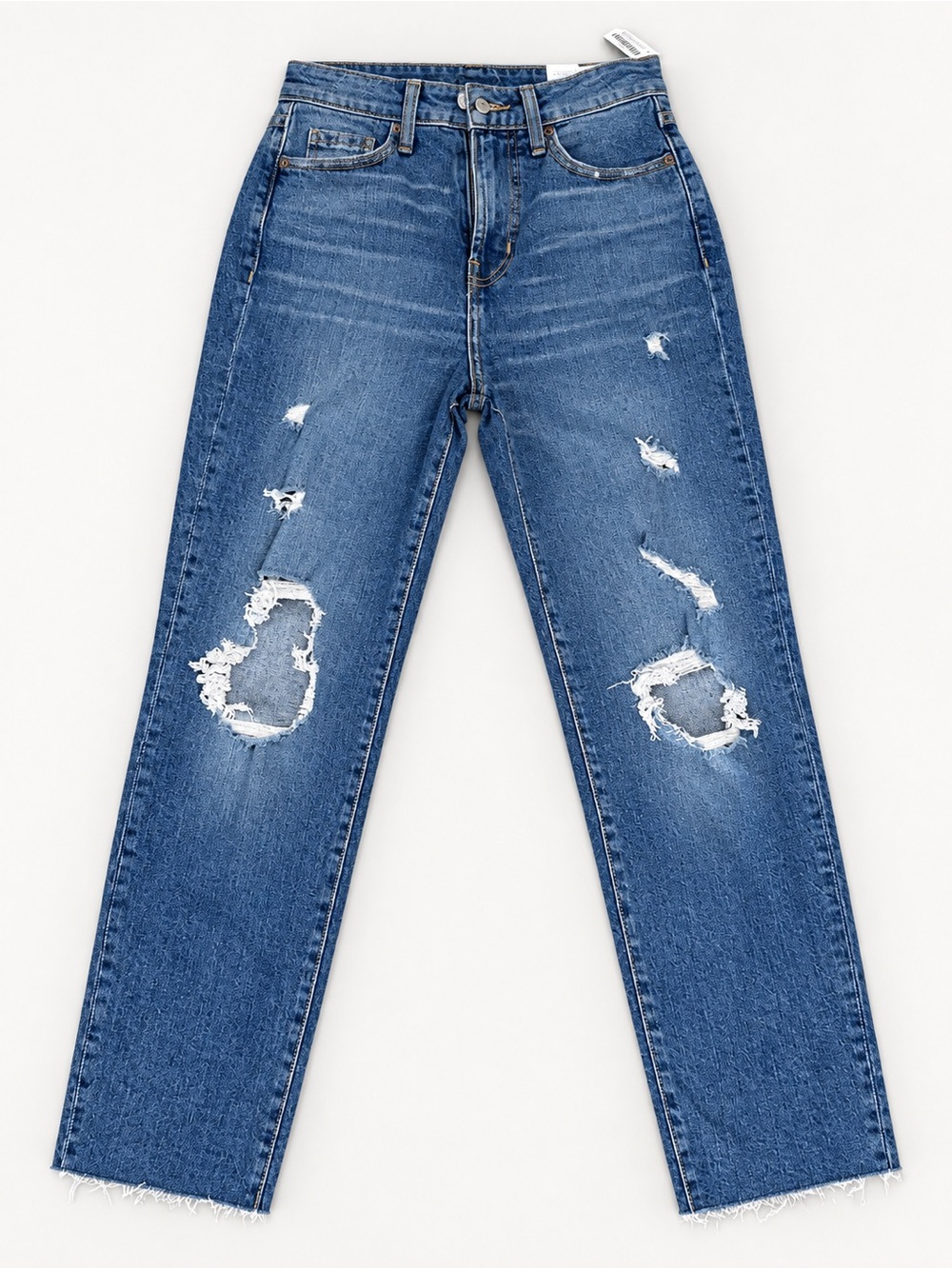 Old Navy Distressed Medium Blue Straight-Leg Jeans